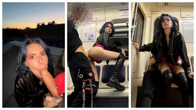 Питерская шалава ебется на крыше и в метро